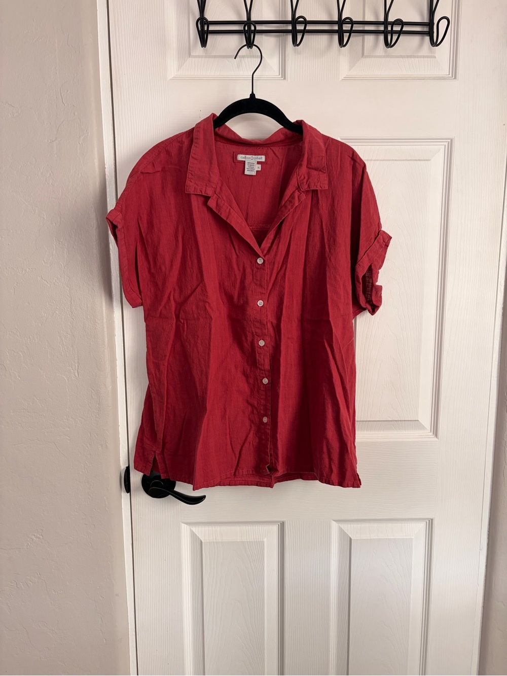 Relaxed Red Button-Down Women's Blouse